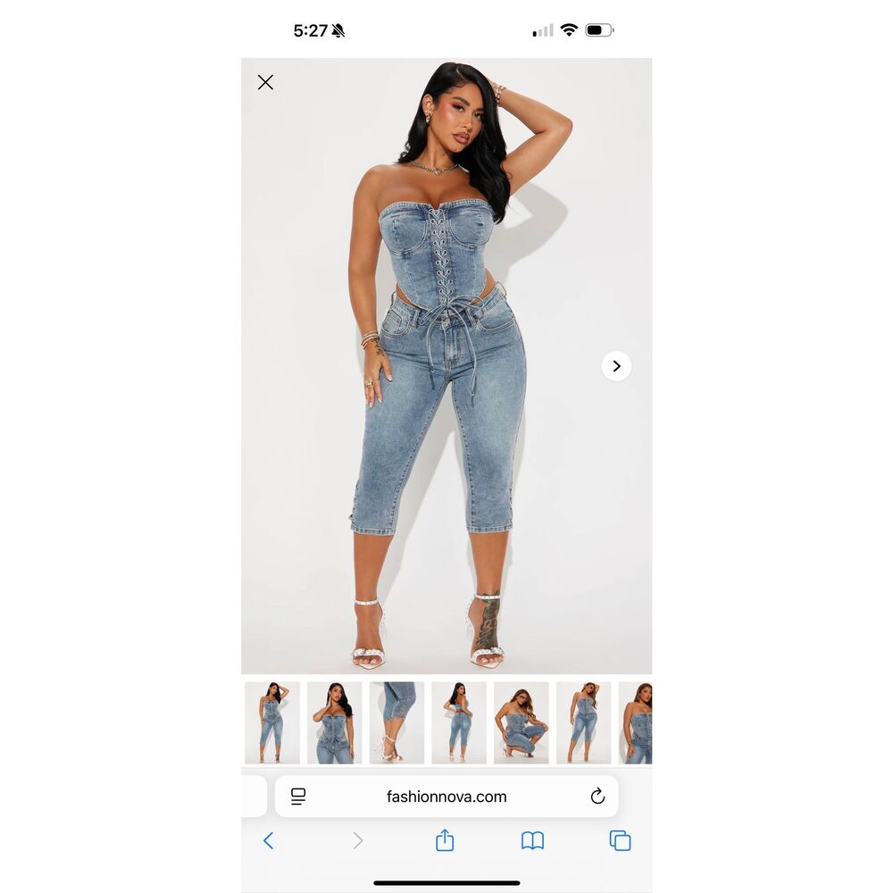NWT Fashion Nova Wait For Me Denim Capri 2Pc Set 3X - Picture 14 of 14
